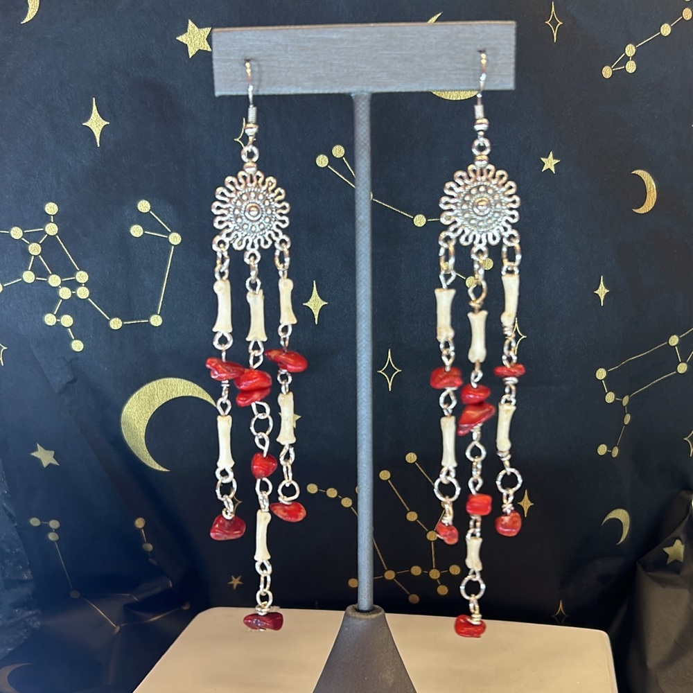 Handmade Animal Bone and Bamboo Coral Earrings